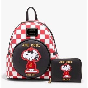 NWT Loungefly Peanuts Snoopy Joe Cool Sunglasses Checkered Backpack & WALLET Set